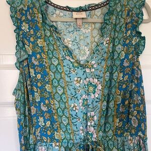 Boho Floral Turquoise Blue Dress